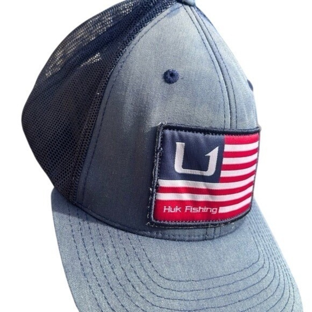 Huk Fishing‎ Trucker Hat Blue American Flag Patch OS